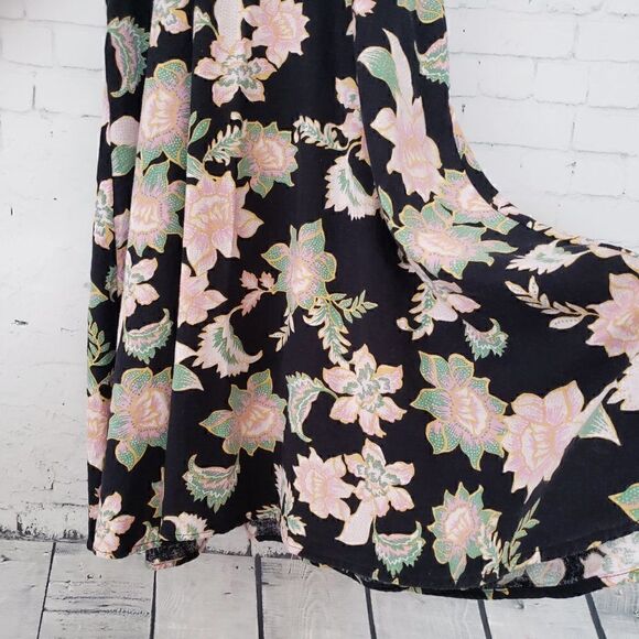 Who What Wear Boho Linen Blend Black Floral Dress S With Belt A-Line Square Neck - Picture 7 of 10